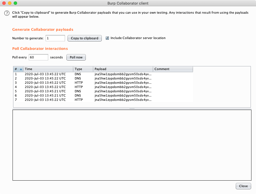 Burp Collaborator activity shows that the URL was retrieved.