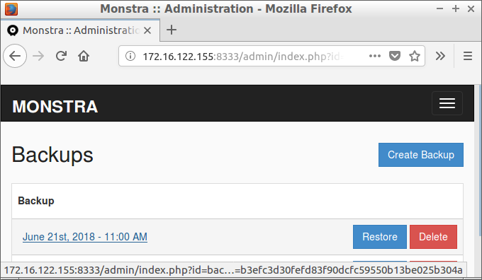 Monstra backup listing