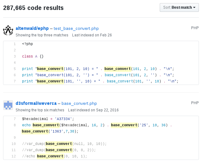 GitHub search results for base_convert