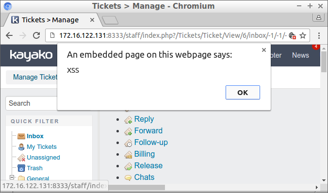 Popup dialog showing "XSS"