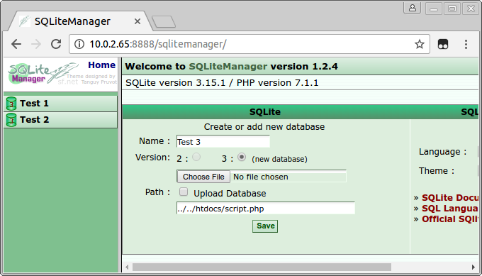 Create a new database in the webroot with the name script.php